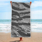 Grey Tiger Stripe Camouflage Print Beach Towel