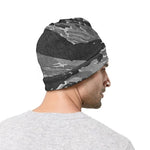 Grey Tiger Stripe Camouflage Print Beanie