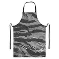 Grey Tiger Stripe Camouflage Print Bib Apron With Pocket
