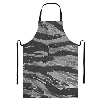Grey Tiger Stripe Camouflage Print Bib Apron With Pocket