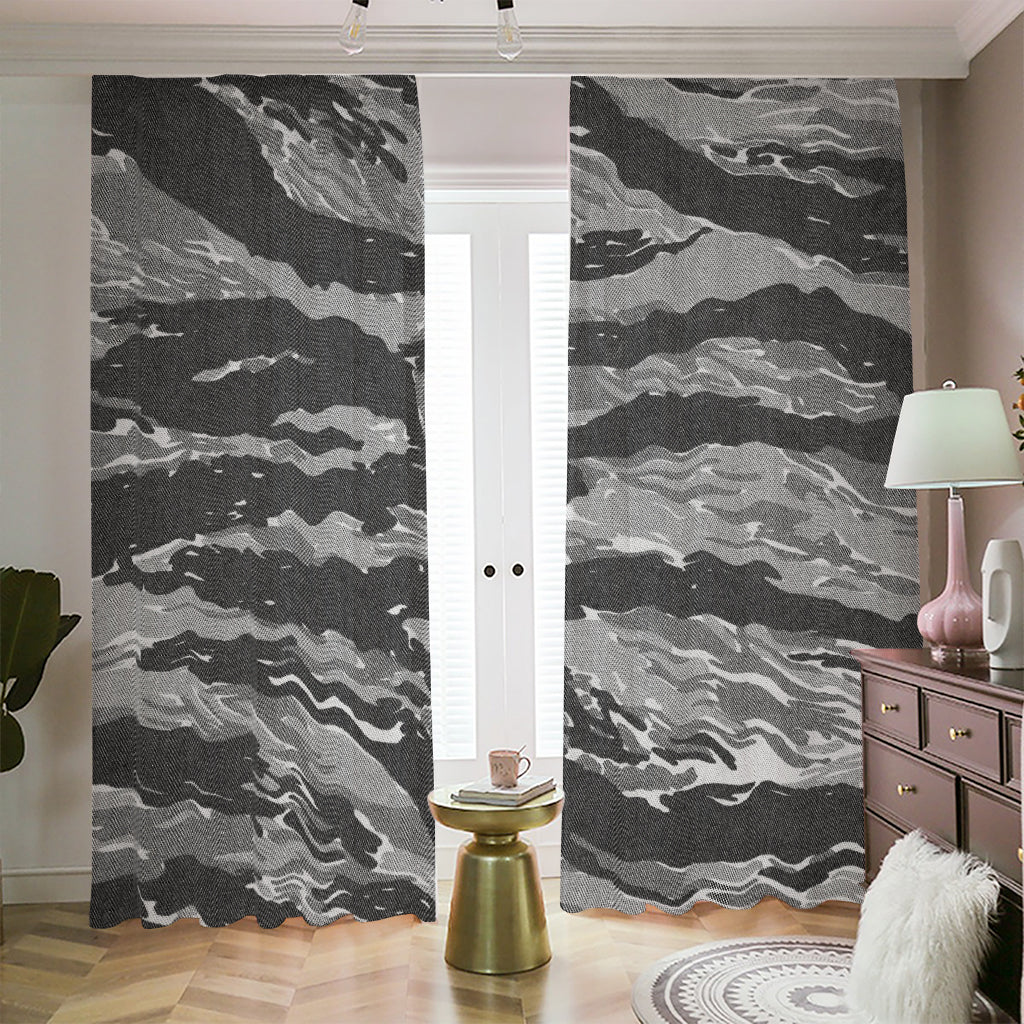 Grey Tiger Stripe Camouflage Print Blackout Pencil Pleat Curtains