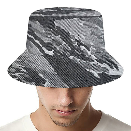 Grey Tiger Stripe Camouflage Print Bucket Hat