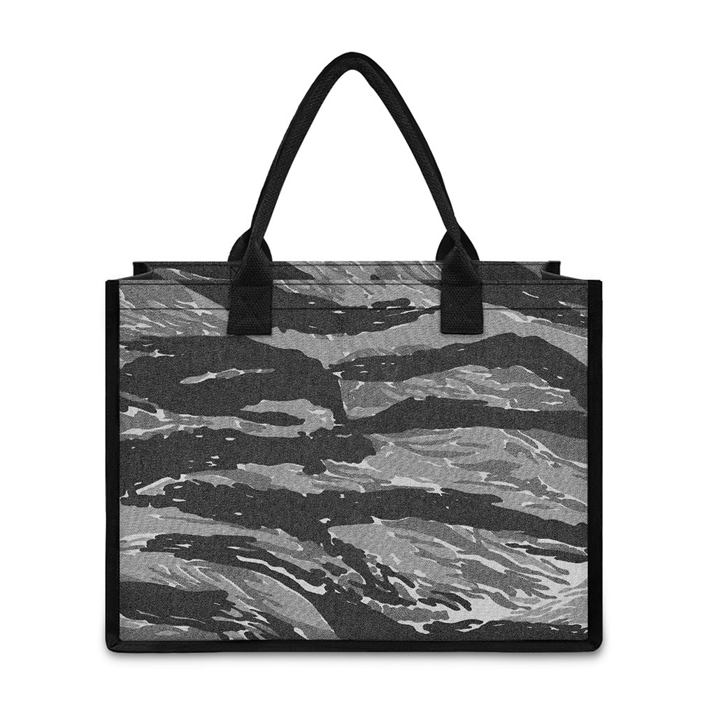 Grey Tiger Stripe Camouflage Print Canvas Tote Bag