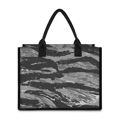 Grey Tiger Stripe Camouflage Print Canvas Tote Bag