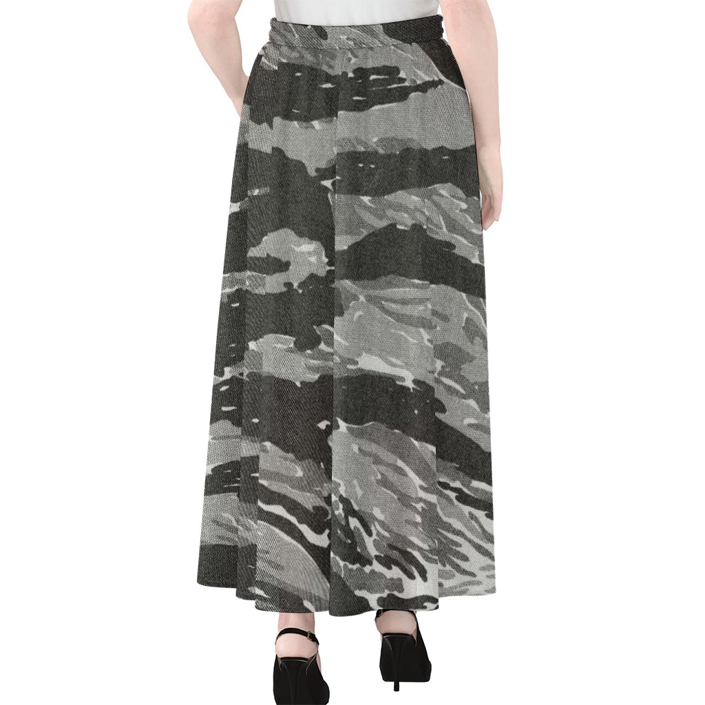 Grey Tiger Stripe Camouflage Print Chiffon Maxi Skirt