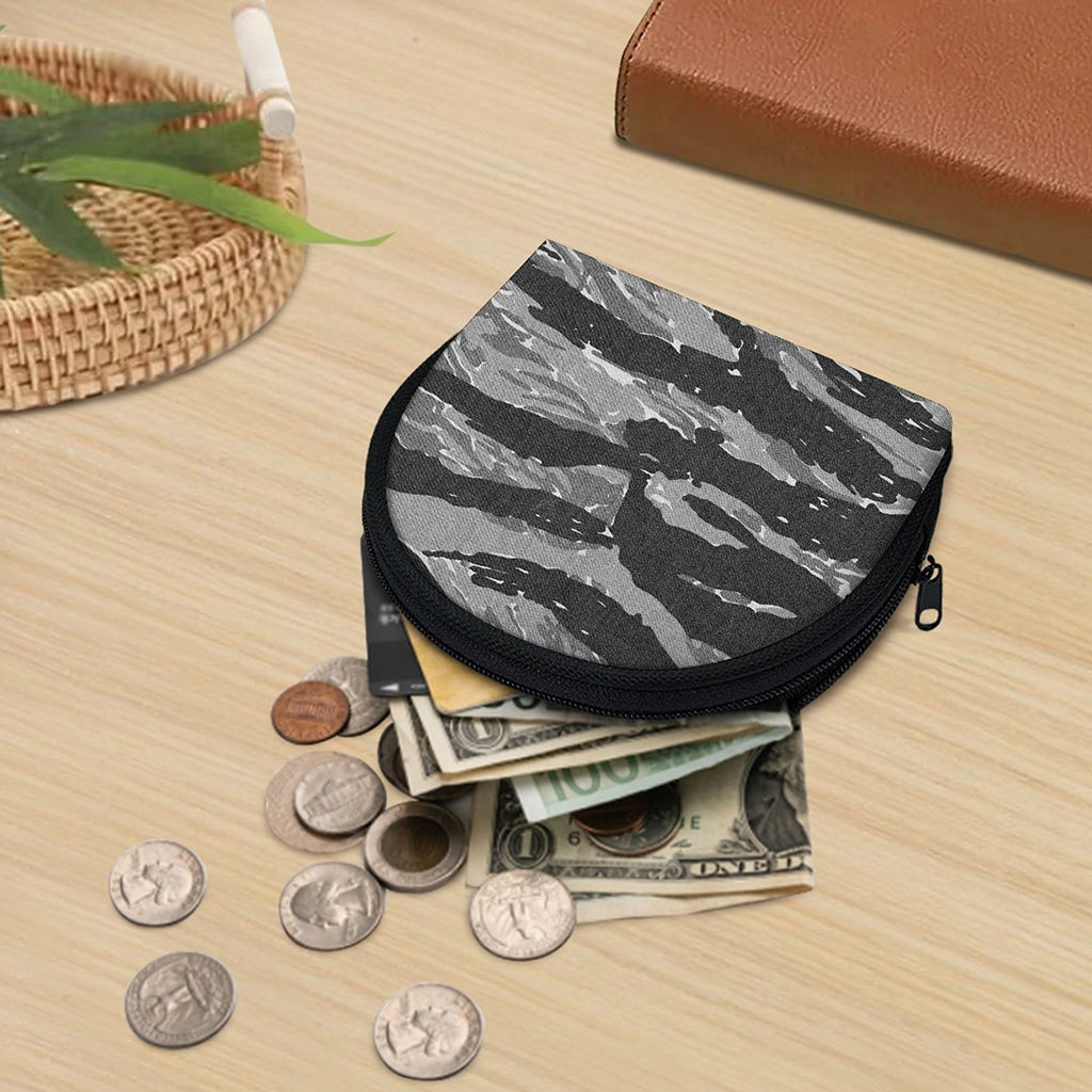 Grey Tiger Stripe Camouflage Print Coin Purse