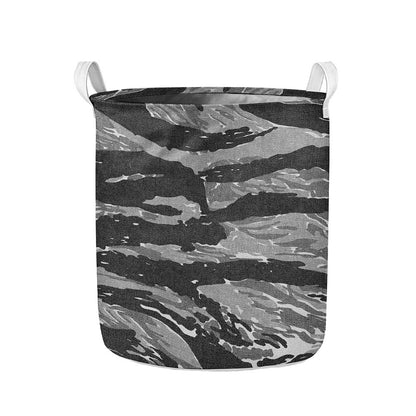 Grey Tiger Stripe Camouflage Print Collapsible Laundry Basket