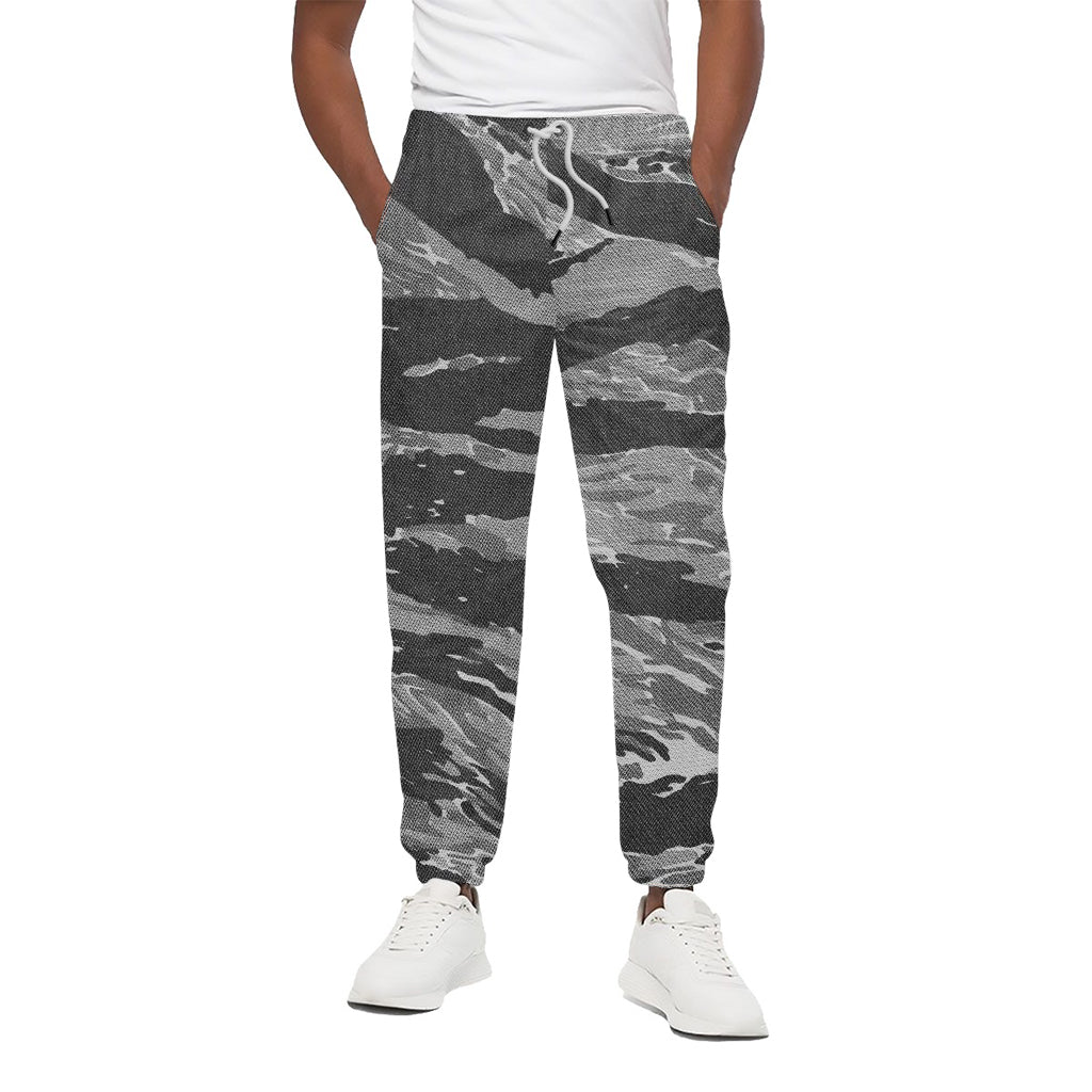 Grey Tiger Stripe Camouflage Print Cotton Pants