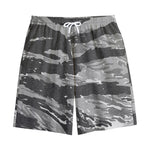 Grey Tiger Stripe Camouflage Print Cotton Shorts