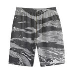 Grey Tiger Stripe Camouflage Print Cotton Shorts