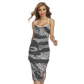 Grey Tiger Stripe Camouflage Print Cross Back Cami Dress