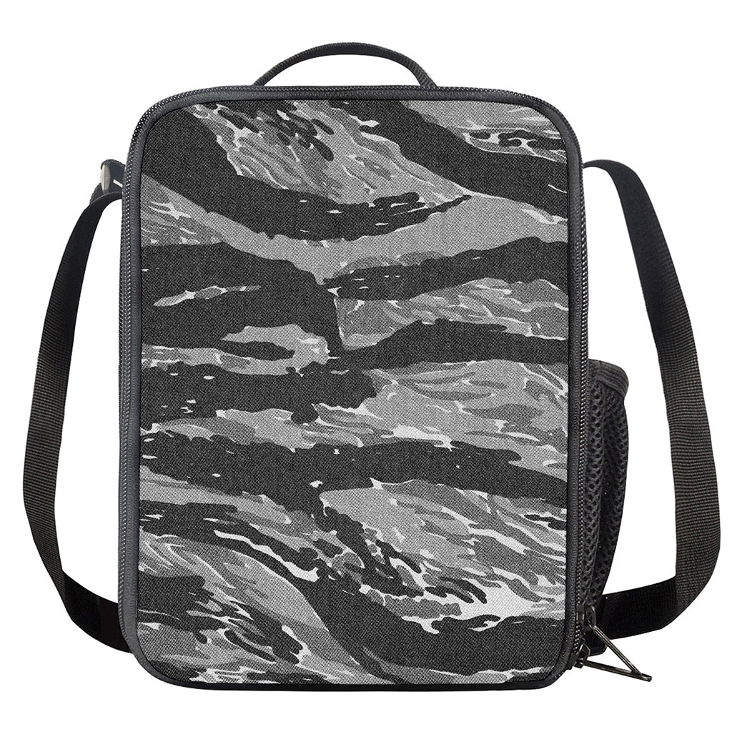 Grey Tiger Stripe Camouflage Print Crossbody Lunch Bag