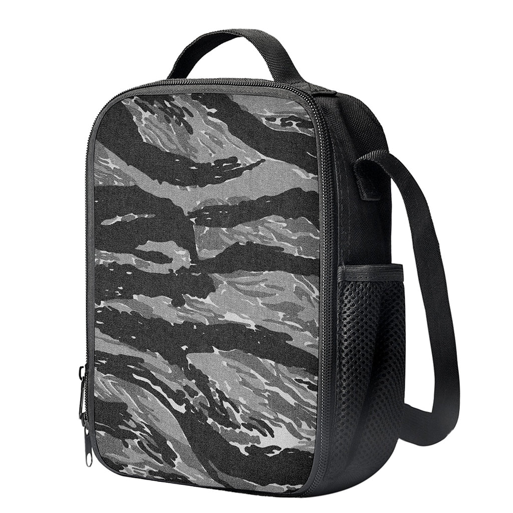 Grey Tiger Stripe Camouflage Print Crossbody Lunch Bag