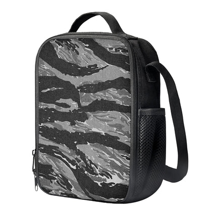 Grey Tiger Stripe Camouflage Print Crossbody Lunch Bag