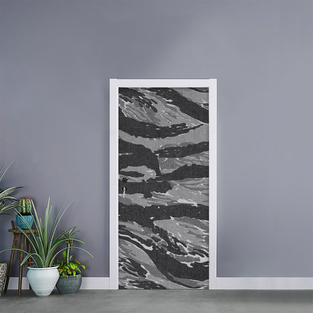 Grey Tiger Stripe Camouflage Print Door Sticker