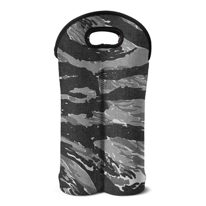 Grey Tiger Stripe Camouflage Print Double Neoprene Wine Tote