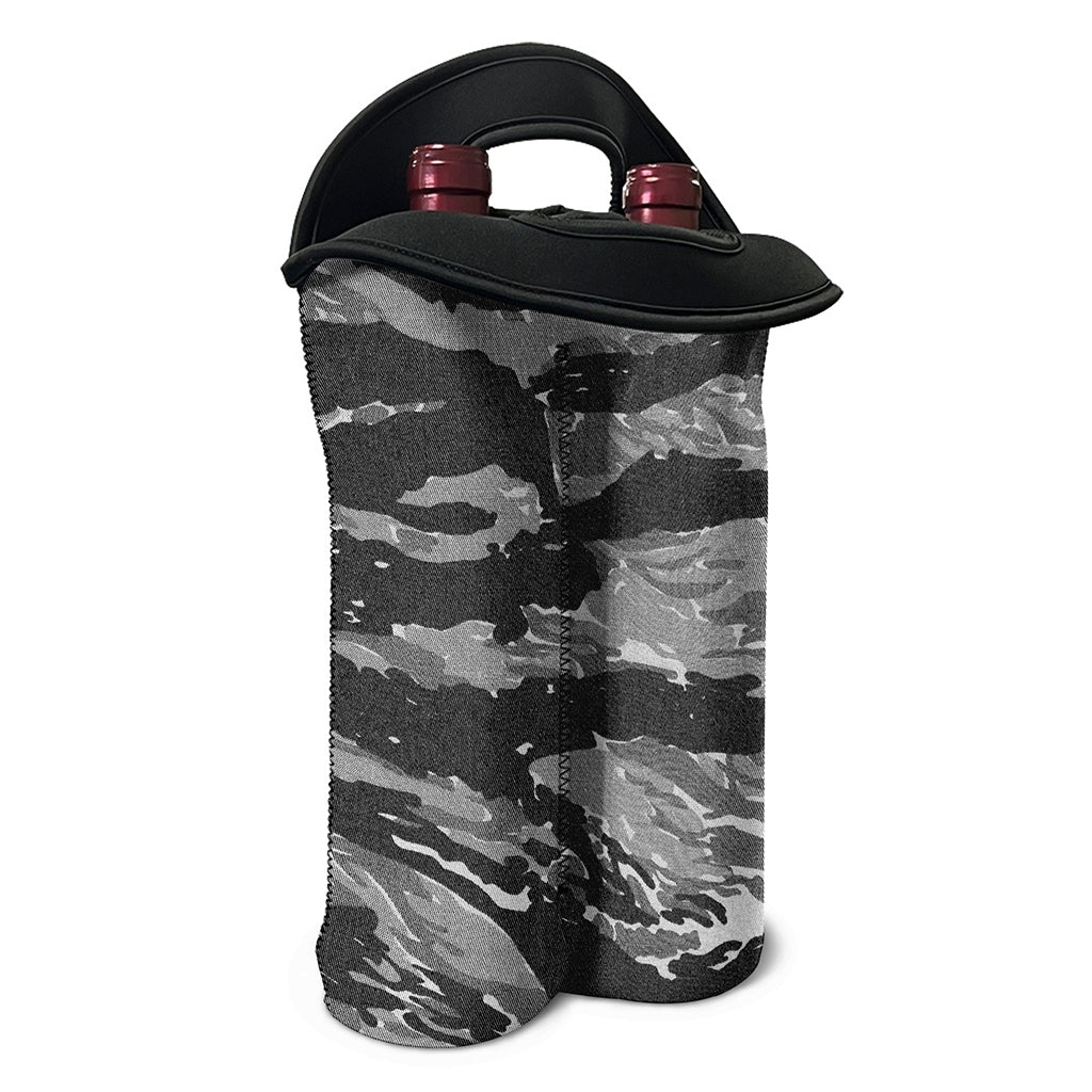 Grey Tiger Stripe Camouflage Print Double Neoprene Wine Tote