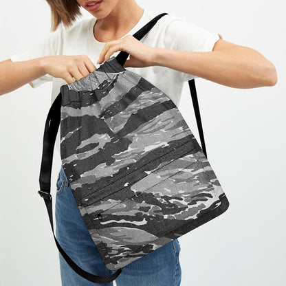 Grey Tiger Stripe Camouflage Print Drawstring Backpack