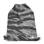 Grey Tiger Stripe Camouflage Print Drawstring Bag