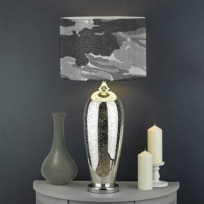 Grey Tiger Stripe Camouflage Print Drum Lamp Shade