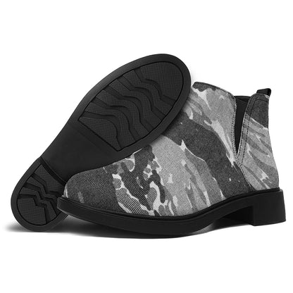 Grey Tiger Stripe Camouflage Print Flat Ankle Boots