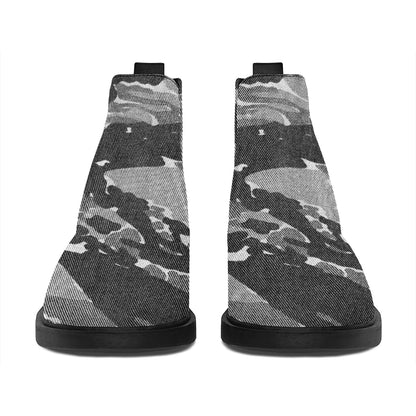 Grey Tiger Stripe Camouflage Print Flat Ankle Boots