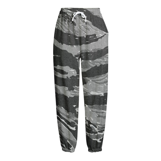 Grey Tiger Stripe Camouflage Print Fleece Lined Knit Pants