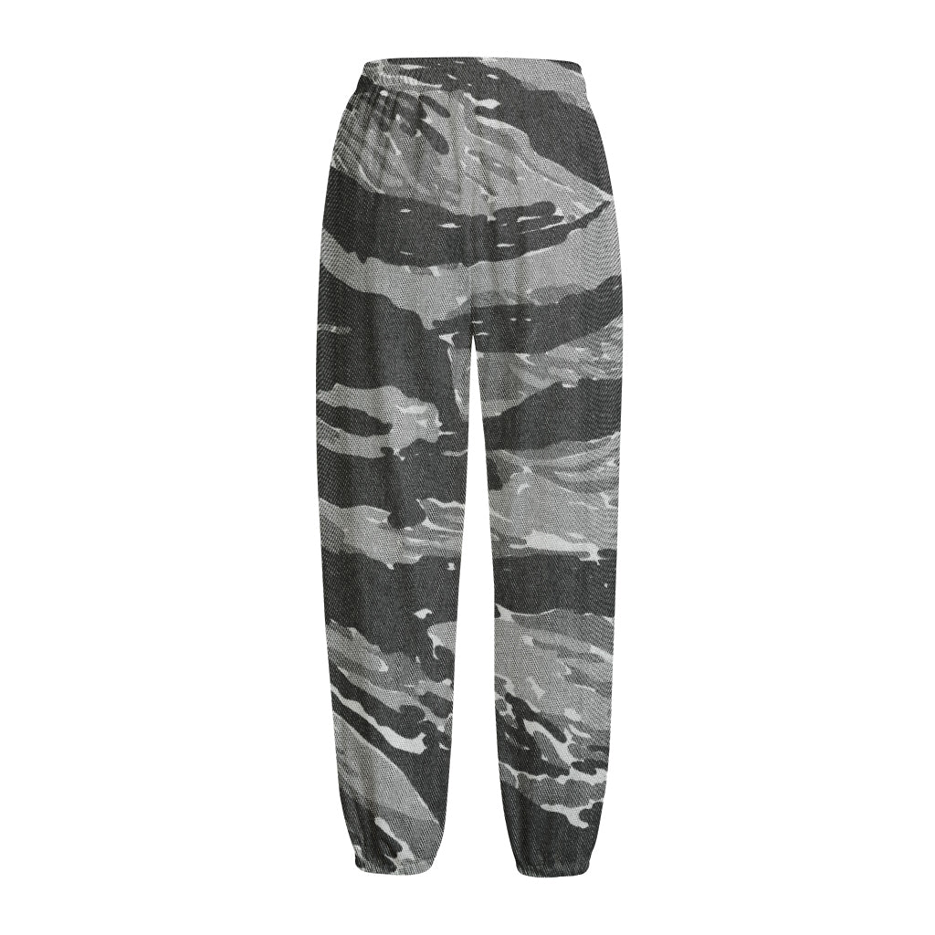 Grey Tiger Stripe Camouflage Print Fleece Lined Knit Pants