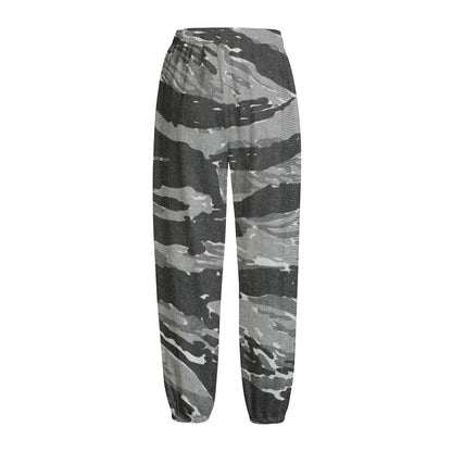 Grey Tiger Stripe Camouflage Print Fleece Lined Knit Pants