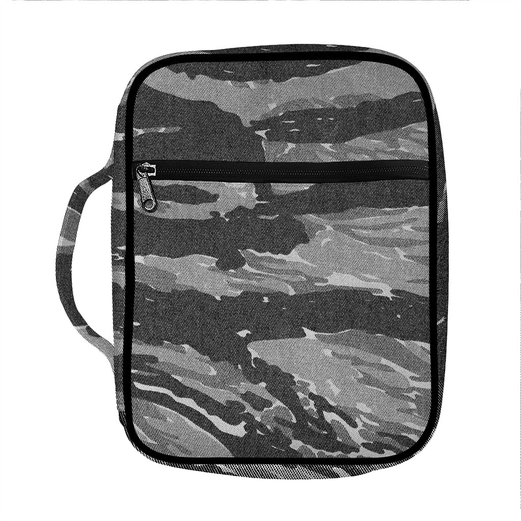Grey Tiger Stripe Camouflage Print Front Pocket Bible Bag