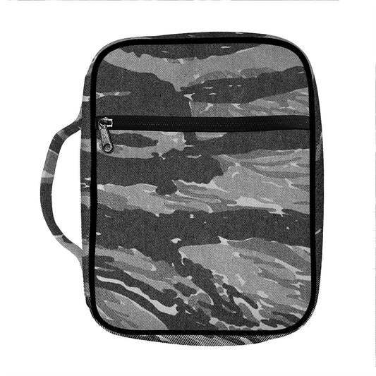 Grey Tiger Stripe Camouflage Print Front Pocket Bible Bag