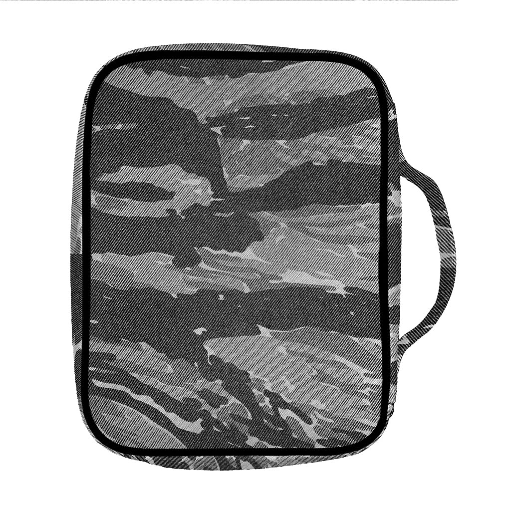 Grey Tiger Stripe Camouflage Print Front Pocket Bible Bag