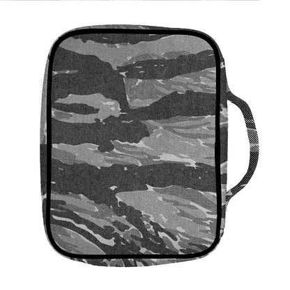 Grey Tiger Stripe Camouflage Print Front Pocket Bible Bag