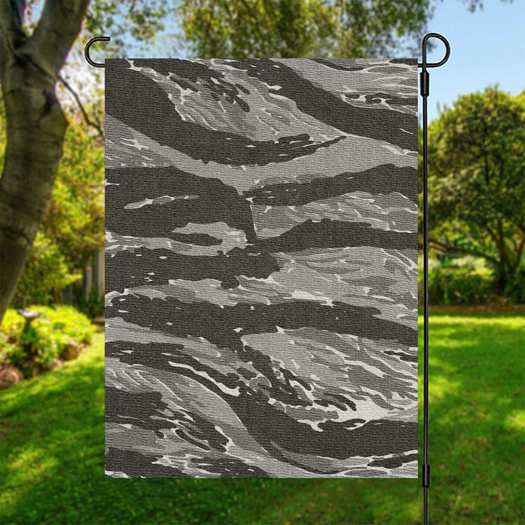 Grey Tiger Stripe Camouflage Print Garden Flag