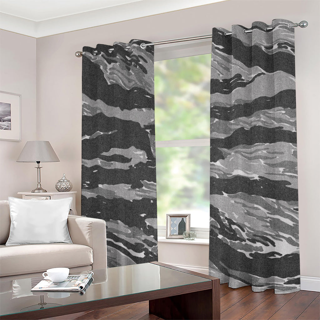 Grey Tiger Stripe Camouflage Print Grommet Curtains