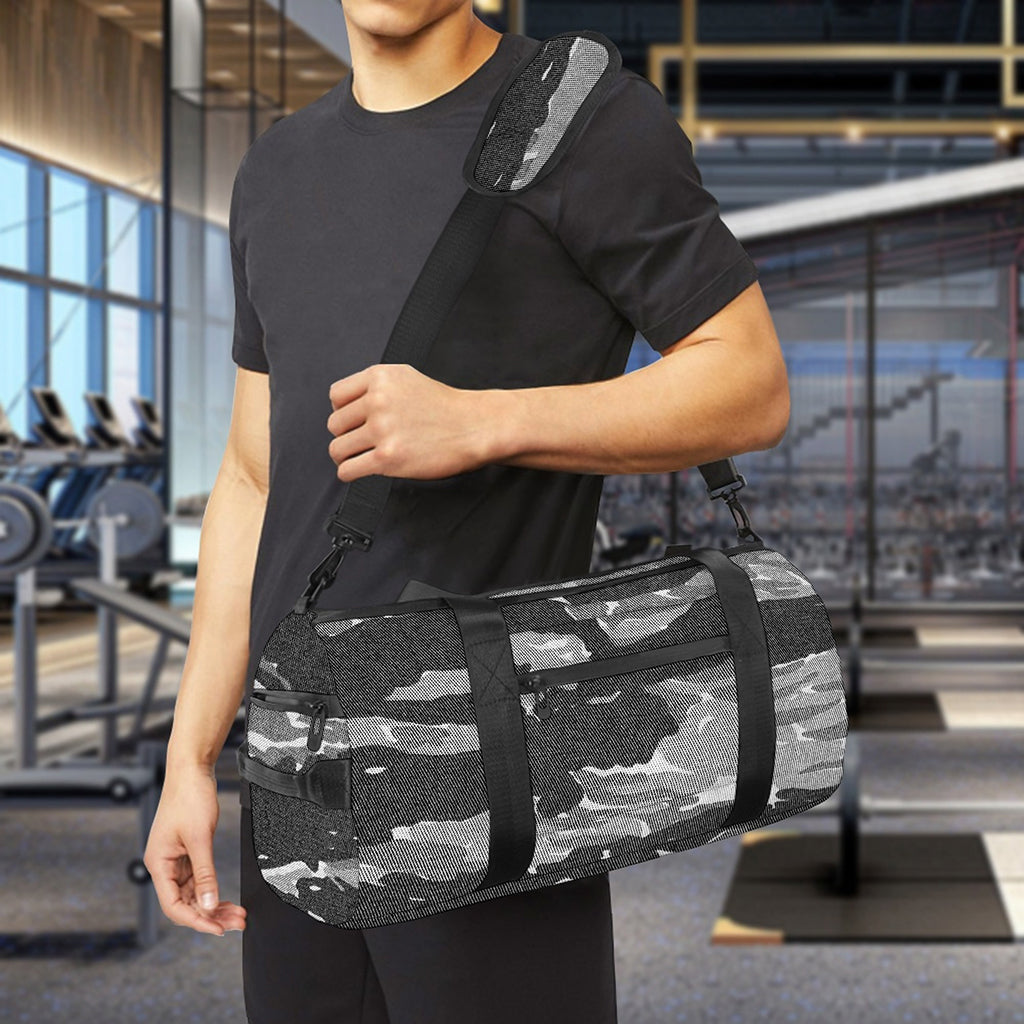 Grey Tiger Stripe Camouflage Print Gym Bag