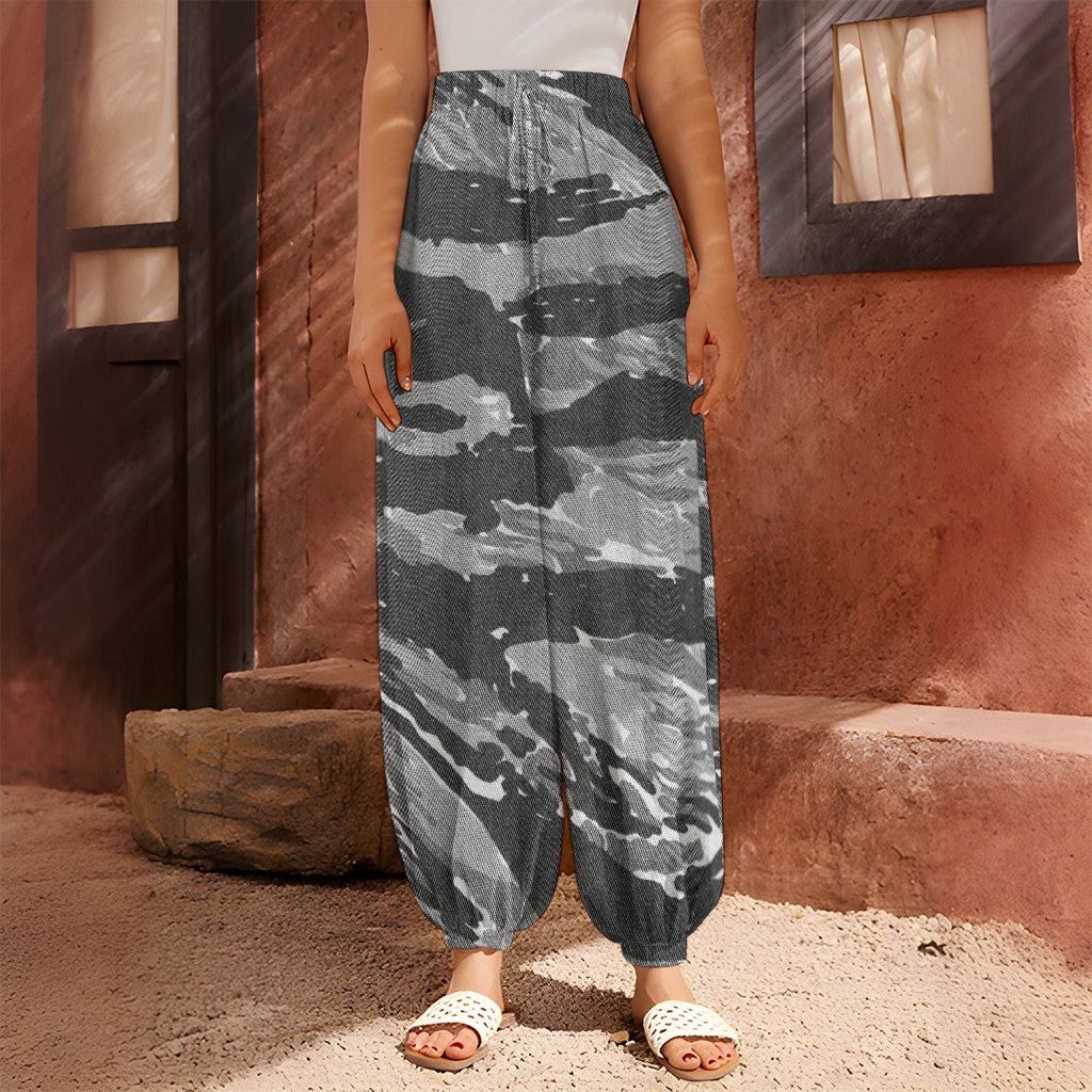 Grey Tiger Stripe Camouflage Print Harem Pants
