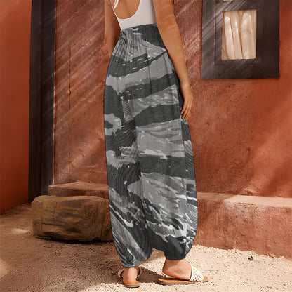 Grey Tiger Stripe Camouflage Print Harem Pants