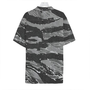 Grey Tiger Stripe Camouflage Print Hawaiian Shirt