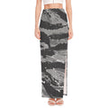 Grey Tiger Stripe Camouflage Print High Slit Maxi Skirt