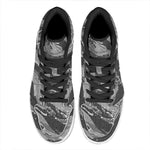 Grey Tiger Stripe Camouflage Print High Top Leather Sneakers