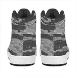 Grey Tiger Stripe Camouflage Print High Top Leather Sneakers