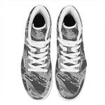 Grey Tiger Stripe Camouflage Print High Top Leather Sneakers