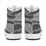 Grey Tiger Stripe Camouflage Print High Top Leather Sneakers
