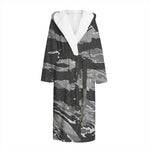 Grey Tiger Stripe Camouflage Print Hooded Bathrobe