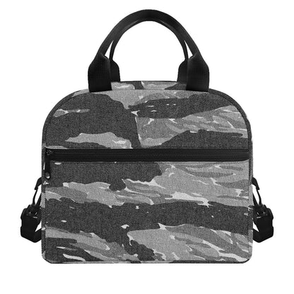 Grey Tiger Stripe Camouflage Print Insulated Lunch Bag