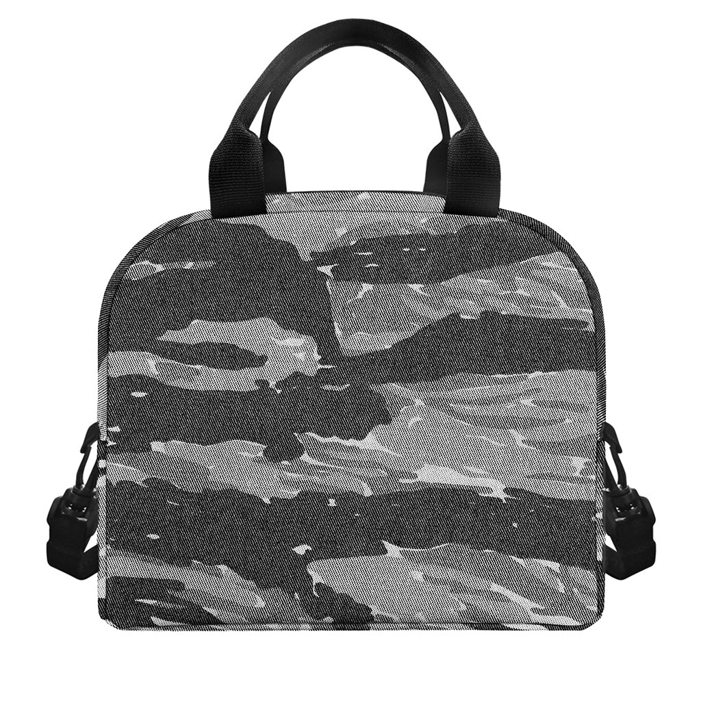 Grey Tiger Stripe Camouflage Print Insulated Lunch Bag