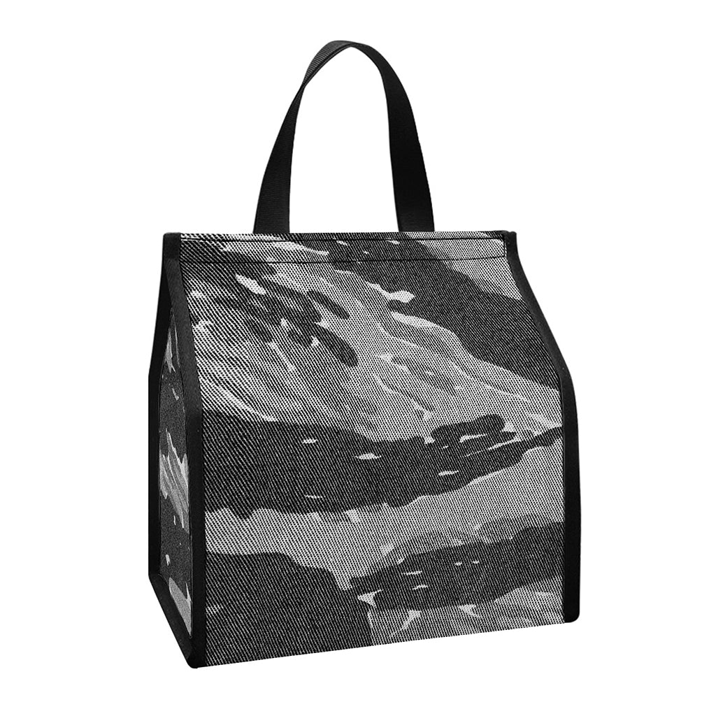 Grey Tiger Stripe Camouflage Print Insulated Lunch Tote