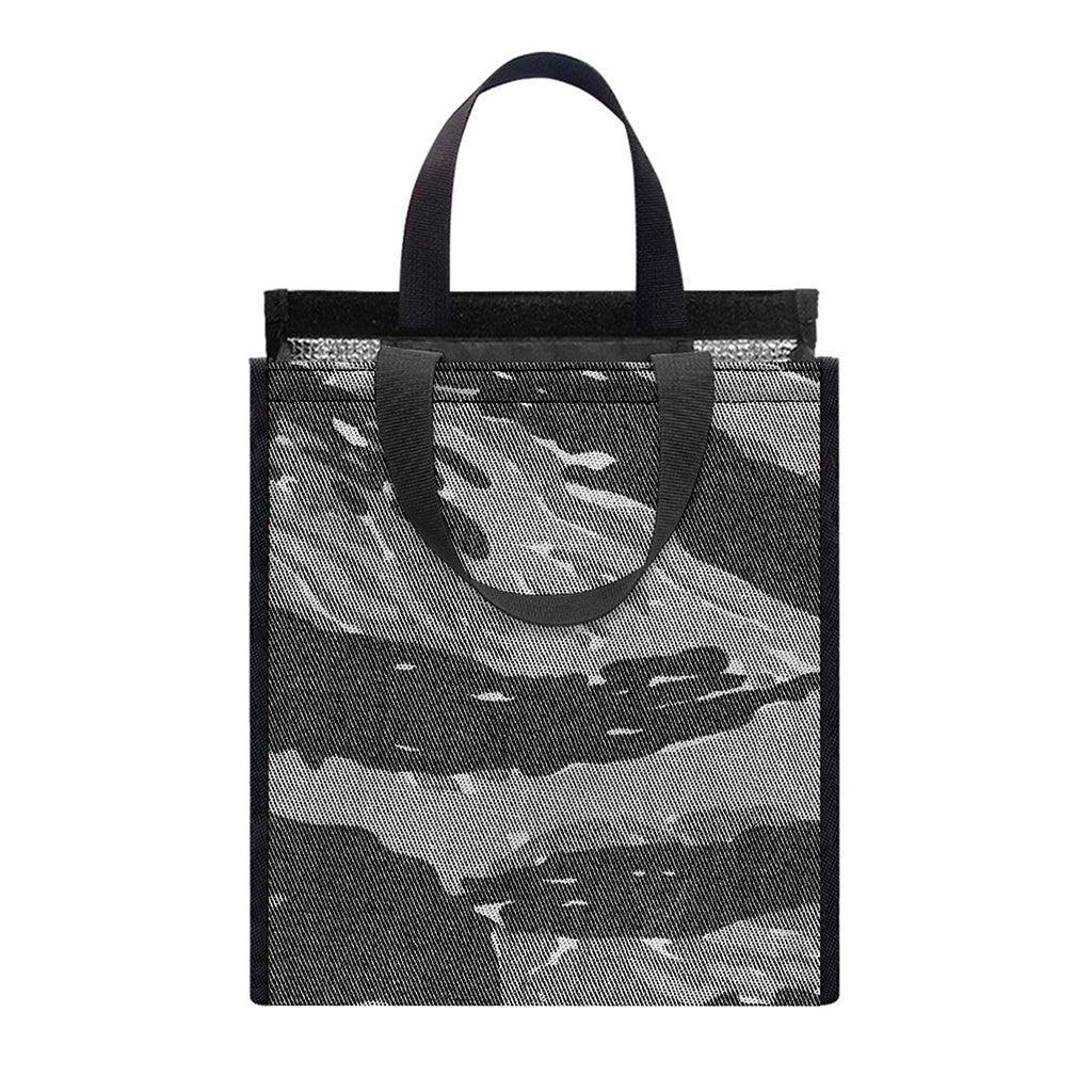 Grey Tiger Stripe Camouflage Print Insulated Lunch Tote