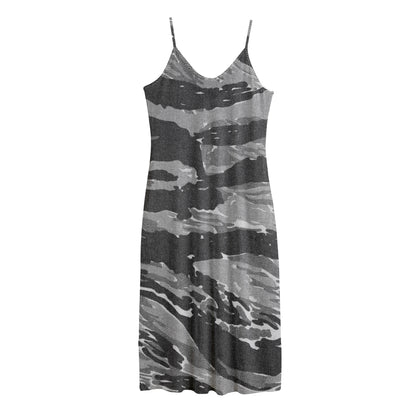 Grey Tiger Stripe Camouflage Print Jersey Midi Cami Dress